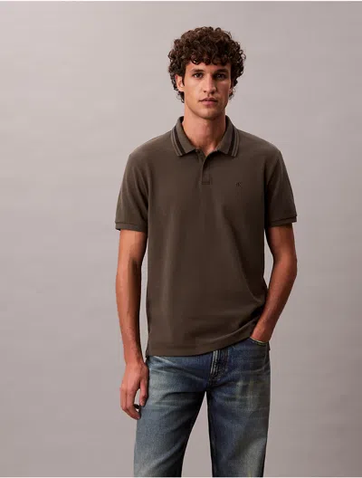 Calvin Klein Jeans Est.1978 Calvin Klein Men's Monogram Logo Pique Tipped Classic Polo Shirt In Green