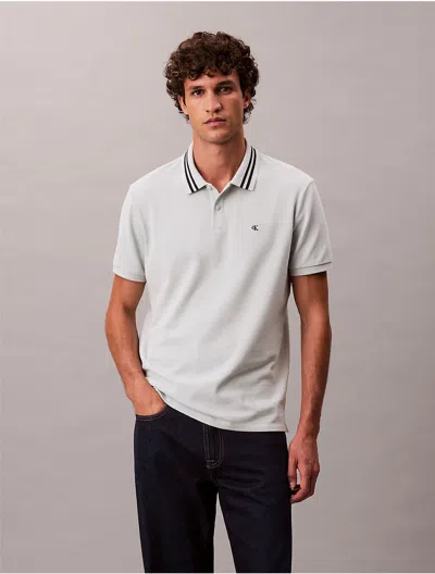 Calvin Klein Jeans Est.1978 Calvin Klein Men's Monogram Logo Pique Tipped Classic Polo Shirt In White