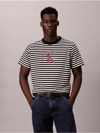 Calvin Klein Jeans Est.1978 Calvin Klein Men's Monogram Logo Stripe Relaxed T-shirt In Black