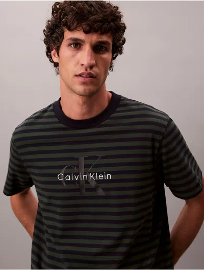Calvin Klein Jeans Est.1978 Calvin Klein Men's Monogram Logo Stripe Relaxed T-shirt In Black