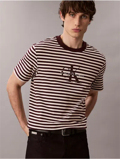 Calvin Klein Jeans Est.1978 Calvin Klein Men's Monogram Logo Stripe Relaxed T-shirt In Burgundy