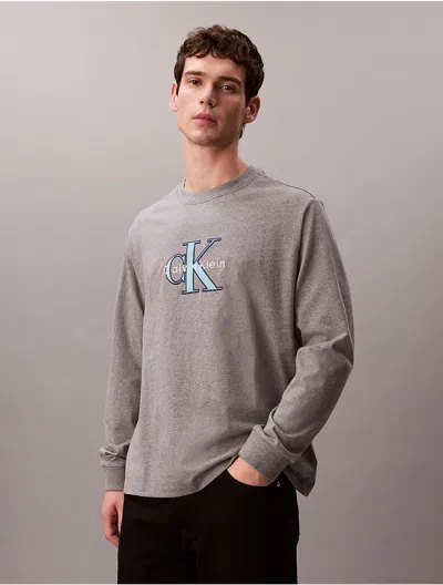 Calvin Klein Jeans Est.1978 Calvin Klein Men's Monologo Long Sleeve Tee In Gray