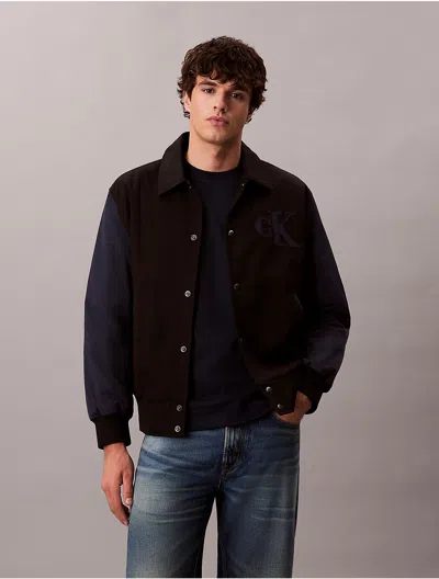 Calvin Klein Jeans Est.1978 Calvin Klein Men's Nylon Cotton Varsity Bomber Jacket In Brown