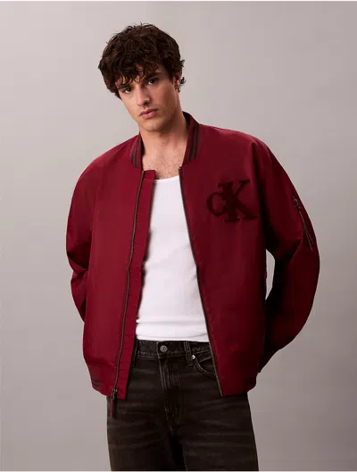 Calvin Klein Jeans Est.1978 Calvin Klein Men's Nylon Tipped Bomber Jacket In Burgundy