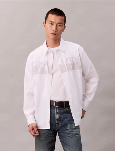 Calvin Klein Jeans Est.1978 Calvin Klein Men's Poplin Logo Graphic Relaxed Button-down Shirt In White