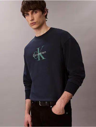 Calvin Klein Jeans Est.1978 Calvin Klein Men's Premium Terry Monogram Logo Relaxed Sweatshirt In Blue
