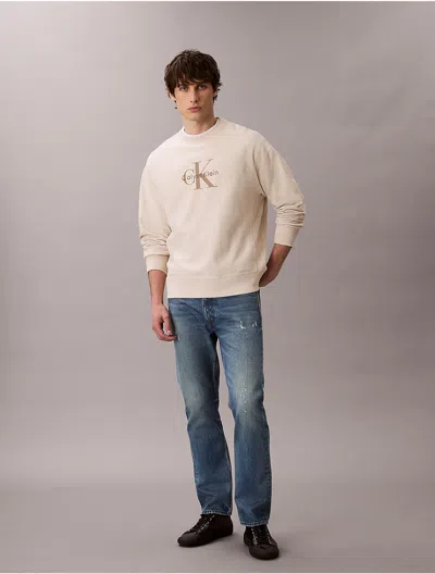 Calvin Klein Jeans Est.1978 Calvin Klein Men's Premium Terry Monogram Logo Relaxed Sweatshirt In Neutral