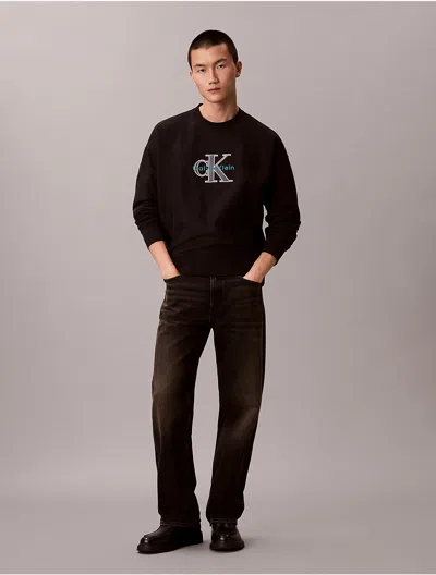 Calvin Klein Jeans Est.1978 Calvin Klein Men's Premium Terry Monologo Relaxed Sweatshirt In Black
