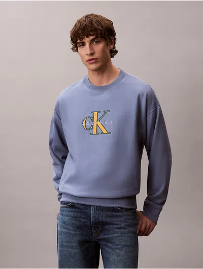 Calvin Klein Jeans Est.1978 Calvin Klein Men's Premium Terry Monologo Relaxed Sweatshirt In Blue