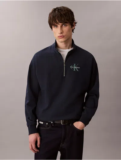 Calvin Klein Jeans Est.1978 Calvin Klein Men's Premium Terry Relaxed Quarter Zip Sweatshirt In Blue
