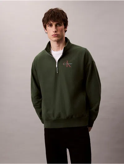 Calvin Klein Jeans Est.1978 Calvin Klein Men's Premium Terry Relaxed Quarter Zip Sweatshirt In Green