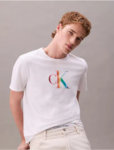 Calvin Klein Jeans Est.1978 Calvin Klein Men's Pride Monogram Logo Relaxed T-shirt In White