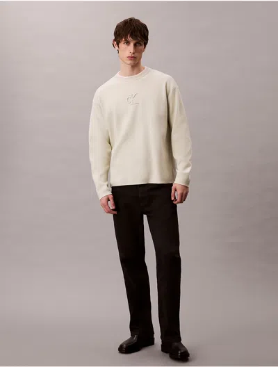 Calvin Klein Jeans Est.1978 Calvin Klein Men's Relaxed Fit Standard Logo Terry Crewneck Sweatshirt In Neutral