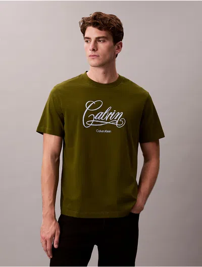 Calvin Klein Jeans Est.1978 Calvin Klein Men's Script Logo Graphic Classic T-shirt In Green