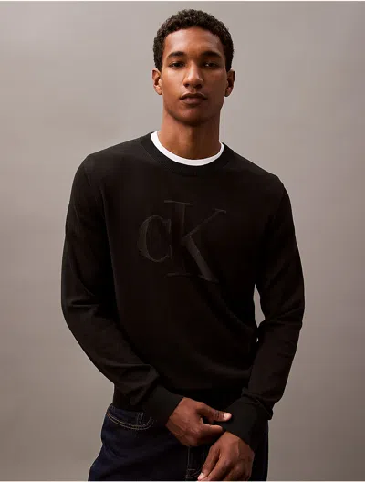 Calvin Klein Jeans Est.1978 Calvin Klein Men's Smooth Cotton Monogram Logo Sweater In Black