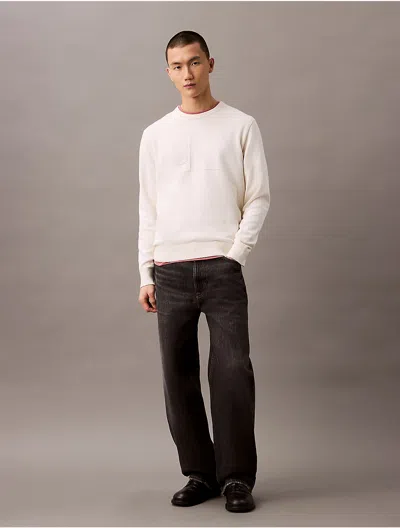 Calvin Klein Jeans Est.1978 Calvin Klein Men's Smooth Cotton Monogram Logo Sweater In White