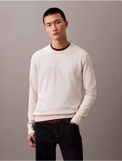 Calvin Klein Jeans Est.1978 Calvin Klein Men's Smooth Cotton Monogram Logo Sweater In White
