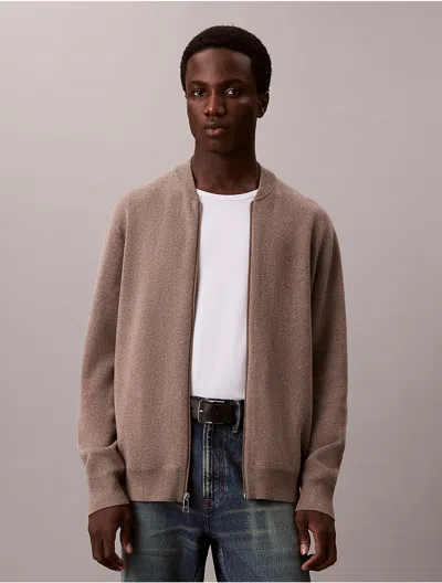 Calvin Klein Jeans Est.1978 Calvin Klein Men's Smooth Cotton Sweater Bomber Jacket In Brown