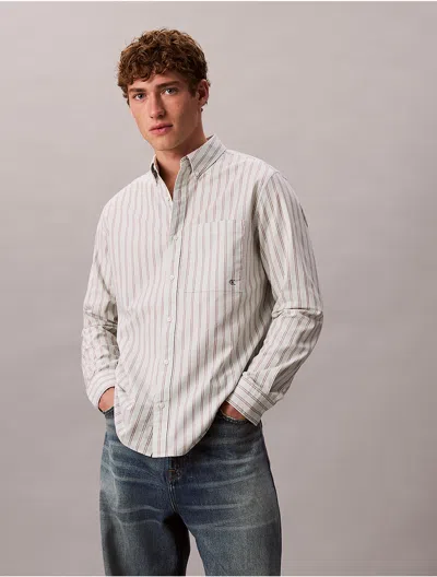 CALVIN KLEIN JEANS EST.1978 CALVIN KLEIN MEN'S STRIPE OXFORD CLASSIC BUTTON-DOWN SHIRT