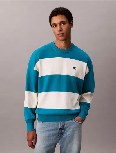 Calvin Klein Jeans Est.1978 Calvin Klein Men's Tech Knit Stripe Relaxed Sweater In Blue