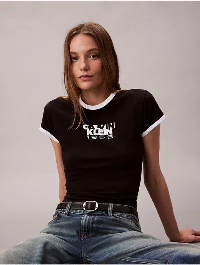 Calvin Klein Jeans Est.1978 Calvin Klein Women's 1968 Logo Graphic Baby Tee In Black