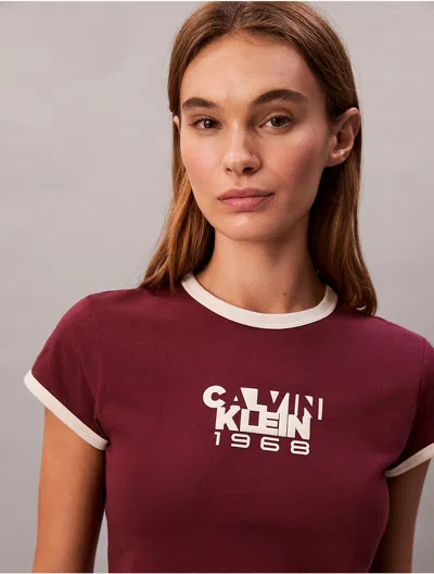 Calvin Klein Jeans Est.1978 Calvin Klein Women's 1968 Logo Graphic Baby Tee In Burgundy