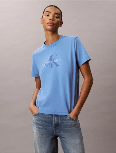Calvin Klein Jeans Est.1978 Calvin Klein Women's Acid Wash Monologo Tee In Blue