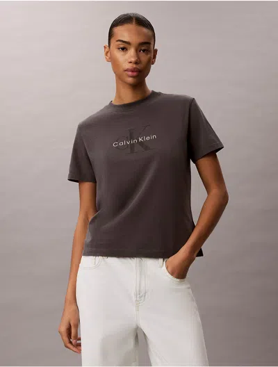 Calvin Klein Jeans Est.1978 Calvin Klein Women's Acid Wash Monologo Tee In Brown