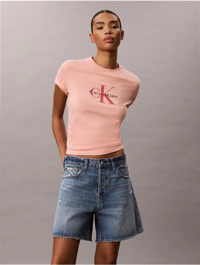 Calvin Klein Jeans Est.1978 Calvin Klein Women's Acid Wash Monologo Tee In Pink