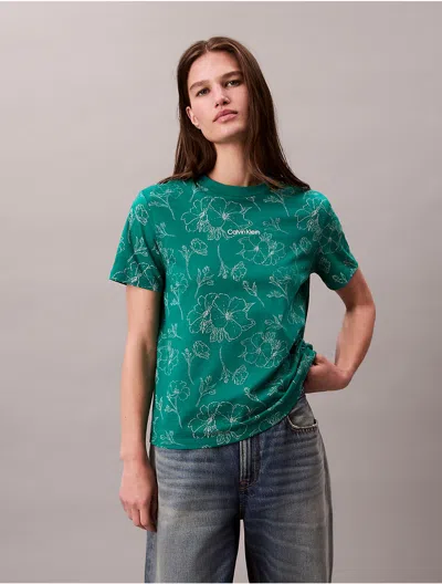 Calvin Klein Jeans Est.1978 Calvin Klein Women's Allover Floral Logo Graphic Classic T-shirt In Green