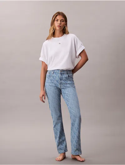 Calvin Klein Jeans Est.1978 Calvin Klein Women's Allover Logo High Rise Straight Jeans In Blue