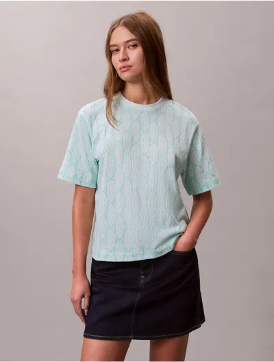 Calvin Klein Jeans Est.1978 Calvin Klein Women's Allover Monogram Boxy T-shirt In Blue