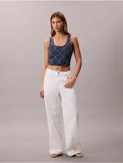 Calvin Klein Jeans Est.1978 Calvin Klein Women's Allover Monogram Low Rise Baggy Jeans In White