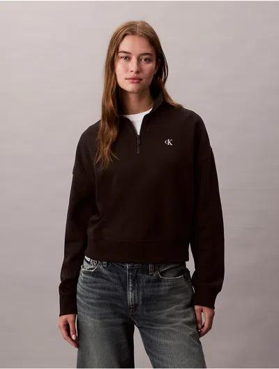 Calvin Klein Jeans Est.1978 Calvin Klein Women's Archive Logo Fleece Quarter Zip Mock Neck Sweatshirt In Brown