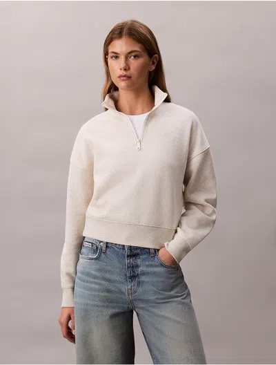 Calvin Klein Jeans Est.1978 Calvin Klein Women's Archive Logo Fleece Quarter Zip Mock Neck Sweatshirt In White