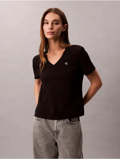 Calvin Klein Jeans Est.1978 Calvin Klein Women's Archive Logo V-neck T-shirt In Black