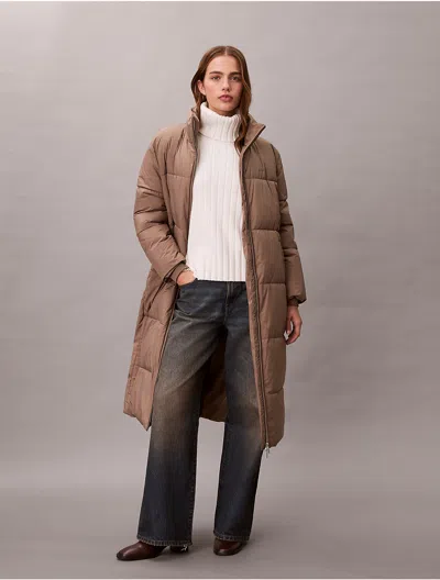 Calvin Klein Jeans Est.1978 Calvin Klein Women's Belted Long Puffer Jacket In Brown