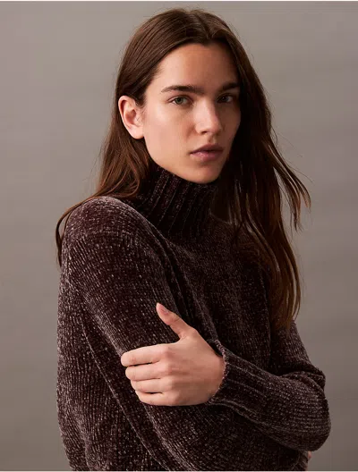 Calvin Klein Jeans Est.1978 Calvin Klein Women's Chenille Relaxed Turtleneck Sweater In Purple