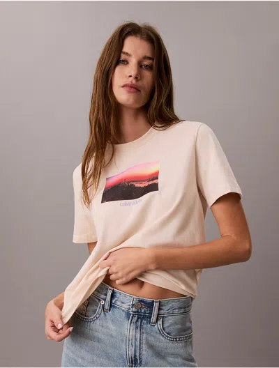 Calvin Klein Jeans Est.1978 Calvin Klein Women's City Sunset Logo Graphic Classic T-shirt In Silver