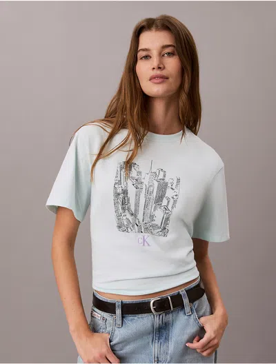 Calvin Klein Jeans Est.1978 Calvin Klein Women's Cityscape Graphic Crewneck Tee In Blue