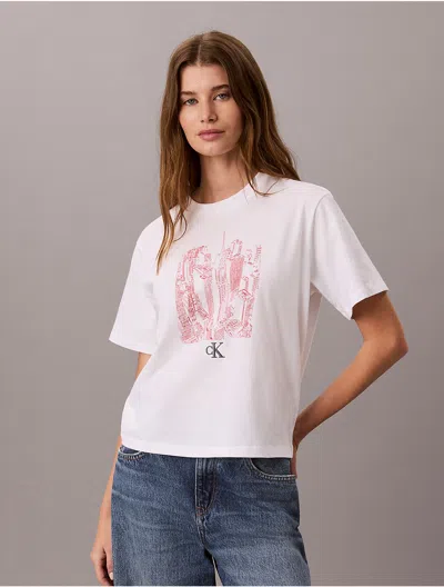 Calvin Klein Jeans Est.1978 Calvin Klein Women's Cityscape Graphic Crewneck Tee In White