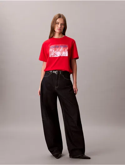 Calvin Klein Jeans Est.1978 Calvin Klein Women's Cityscape Logo Graphic Boxy T-shirt In Red
