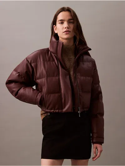Calvin Klein Jeans Est.1978 Calvin Klein Women's Classic Faux Leather Puffer Jacket In Brown
