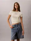 Calvin Klein Jeans Est.1978 Calvin Klein Women's Contour Rib Logo Cropped Tee In Green Essence
