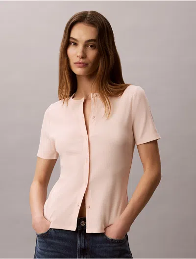 Calvin Klein Jeans Est.1978 Calvin Klein Women's Contour Rib Slim Button-down Top In Pink