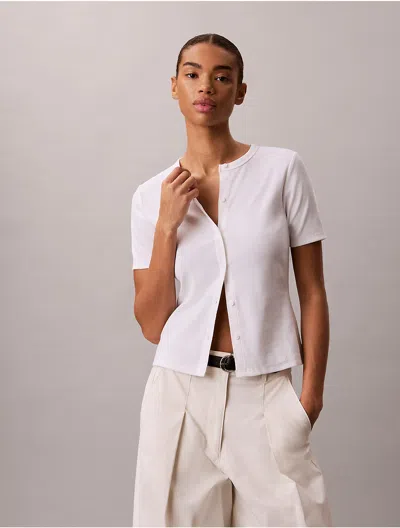 Calvin Klein Jeans Est.1978 Calvin Klein Women's Contour Rib Slim Button-down Top In White