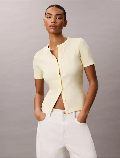Calvin Klein Jeans Est.1978 Calvin Klein Women's Contour Rib Slim Button-down Top In Yellow