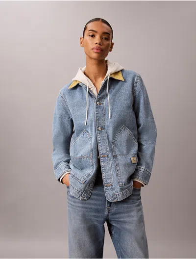 Calvin Klein Jeans Est.1978 Calvin Klein Women's Contrast Collar Chore Coat In Tinted Apollo