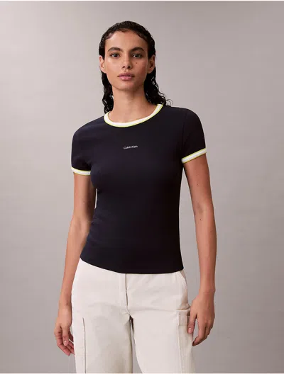 Calvin Klein Jeans Est.1978 Calvin Klein Women's Contrast Trim Rib Logo Graphic Baby Tee In Black