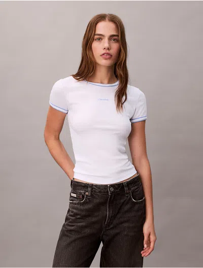 Calvin Klein Jeans Est.1978 Calvin Klein Women's Contrast Trim Rib Logo Graphic Baby Tee In Multi